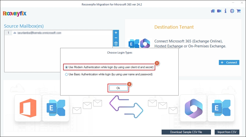 click on modern authentication