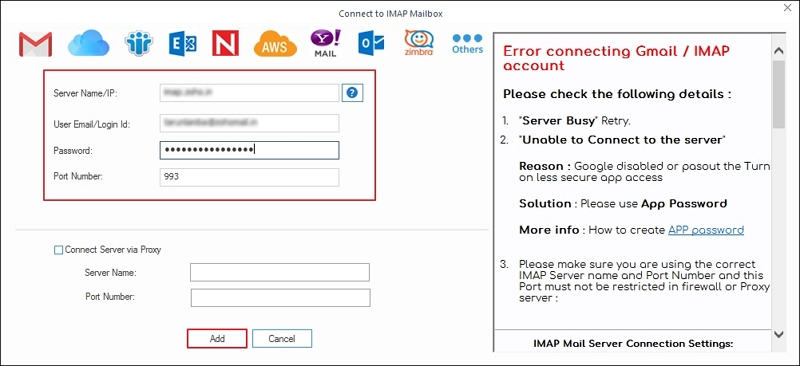 Enter IMAP account details