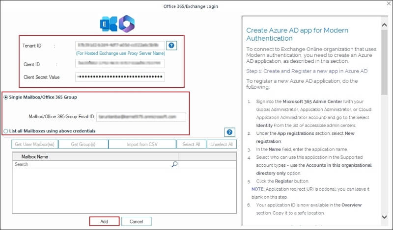 Enter Office 365 account details