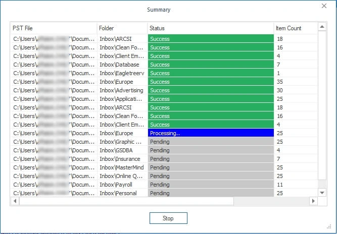 migration process strat to import PST files