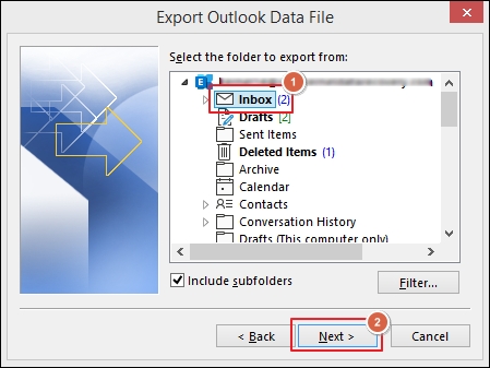 select Outlook folder