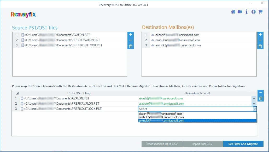 Set Filter and Migrate