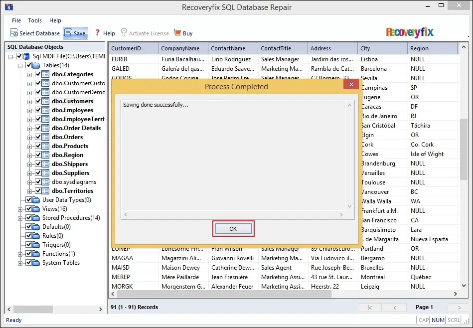 Open MDF file Process Completed