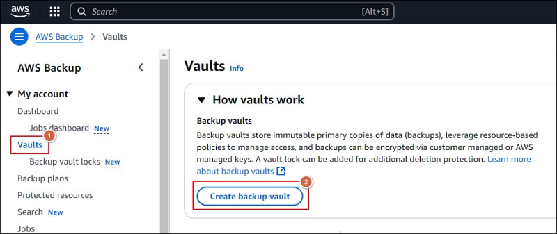 Click on Create Backup vault