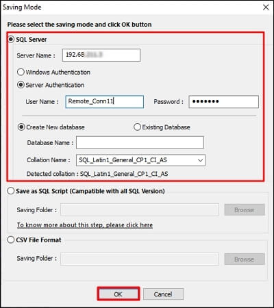 Save the recovered data in SQL script and CSV file format