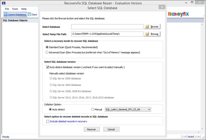 Downoad and install software to repair MDF file