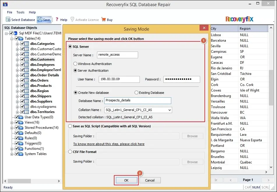 Save MDF file in SQL server